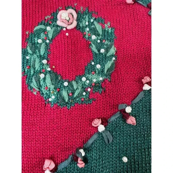 Vintage Susan Bristol Hand Embroidered Christmas Sweater Holiday Party Classic L - Picture 8 of 12